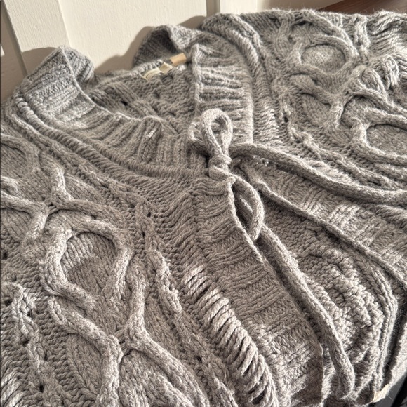Sleeping On Snow Sweaters - Anthro Sleeping On Snow Cable Knit Tie Side Poncho Cardigan Angora Wool OS